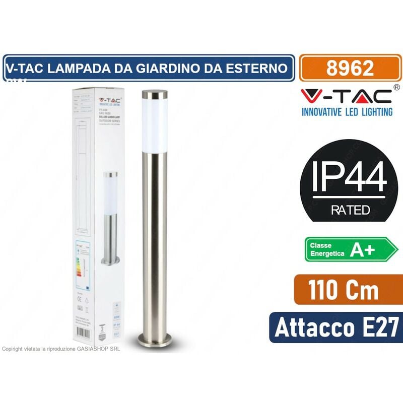 Image of VT 838 Portalampada Wall Light da giardino con sensore pir fissaggio a terra 110cm in acciaio inox colore nero 1xE27 IP44 sku 8983 Nero V tac
