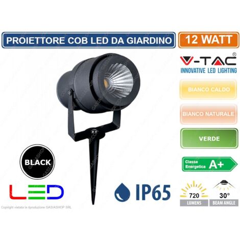 V-TAC VT-857 FARETTO LED COB DA GIARDINO 12W CON PICCHETTO COLORE NERO - COLORE LUCE : BIANCO NATURALE