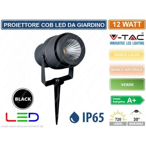 V-TAC VT-857 FARETTO LED COB DA GIARDINO 12W CON PICCHETTO COLORE NERO - SKU 7544 / 7545 / 7546 - Colore Luce: Bianco Naturale