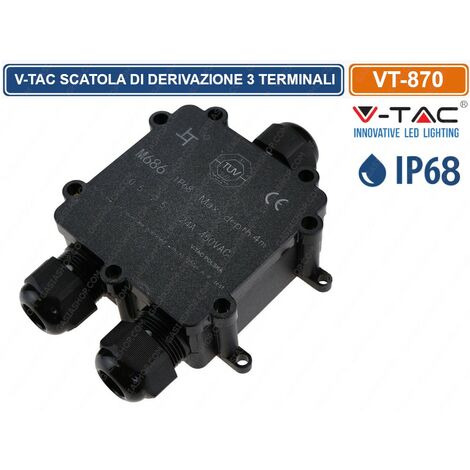 V-TAC VT-870 SCATOLA DI DERIVAZIONE IMPERMEABILE CON 3 TERMINALI IP68 - SKU 5980