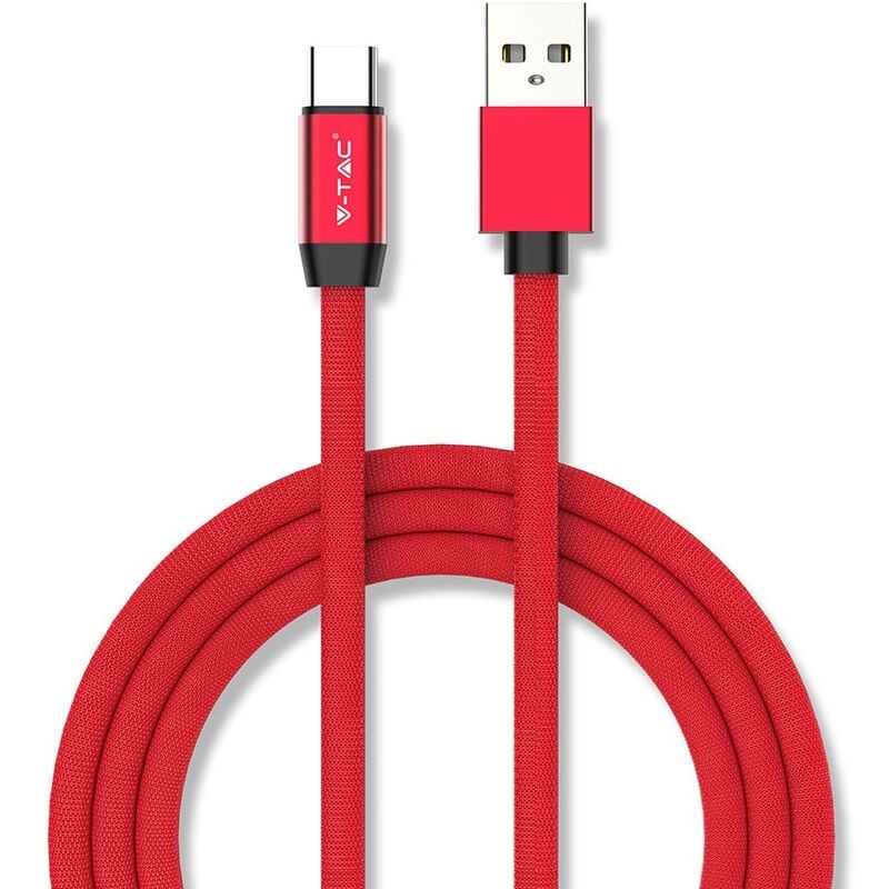 VT8631 1M Type-C Ruby Series Usb Braided Cable With Cotton Fabric Red - V-tac