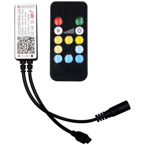 V-TAC WiFi-Controller für 12 V/24 V dimmbare LED-Streifen mit 24 Fernbedienungen, kompatibel mit Google Home Alexa