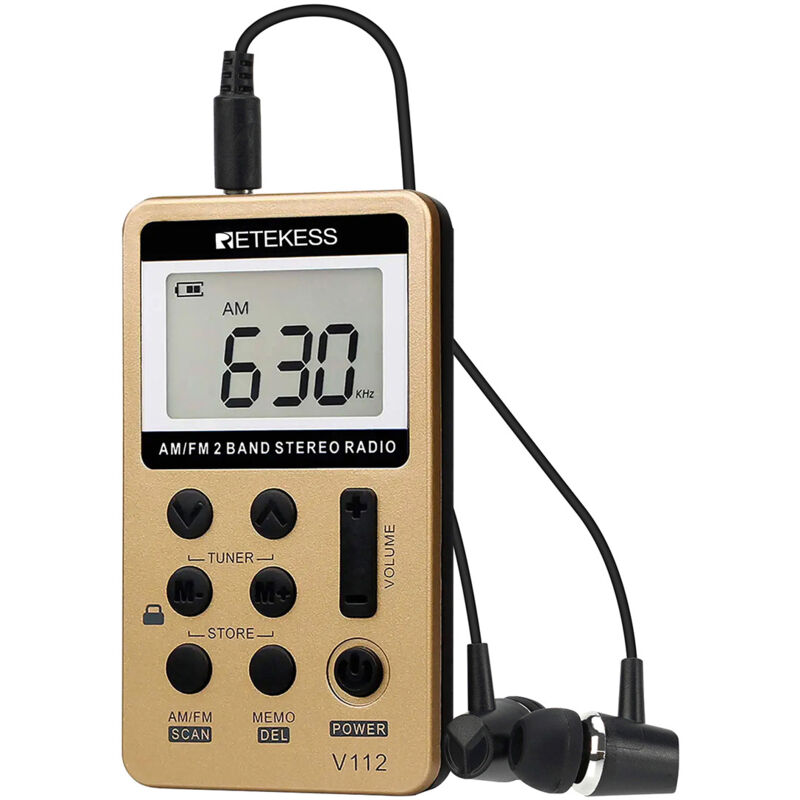 Image of V112 Mini Radio FM tascabile, Radio portatile, FM AM, Walkman ricaricabile, Sveglia, Jack per cuffie, Esterno, Adatto per corsa, Sport,