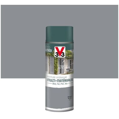 V33 – Bombe de peinture aérosol extérieure multi-matériaux – Gris galet satiné – Résistante aux chocs et intempéries – 0.4 L
