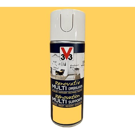 V33 – Bombe de peinture aérosol jaune tournesol 0,4 L – Rénovation multi-supports – Application directe sans sous-couche – Pour murs et boiseries