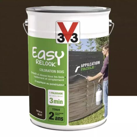 V33 – Coloration bois Moka Mat 5 L – Finition mate pour embellir tous types de bois – Application rapide et simple