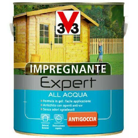 V33 Impregnante per Legno Expert ad Acqua in Gel Interno Esterno Mobili Persiane - Colore: Castagno chiaro - Formato: 2,5 Lt