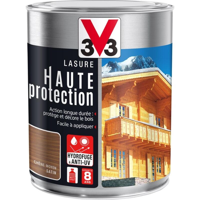 V33 - Lasure haute protection Solvantée Chêne moyen Satin 1L