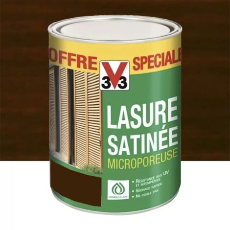 V33 – Lasure satinée microporeuse 3 L – Chêne foncé – Protection UV et intempéries – Finition élégante pour boiseries extérieures