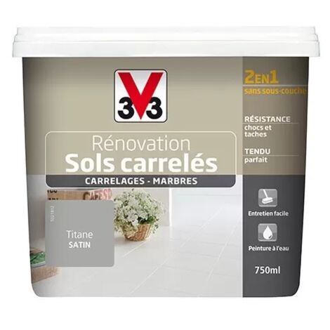 V33 – Peinture 2 en 1 pour sols carrelés et marbrés – Satin titane 0,75 L – Application directe sans couche préalable