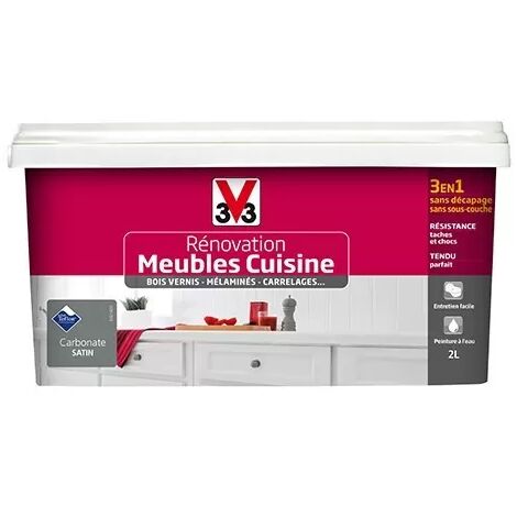 V33 – Peinture acrylique rénovation meubles cuisine satin carbonate 2 L – Application sans sous-couche – Résistante aux tâches et chocs