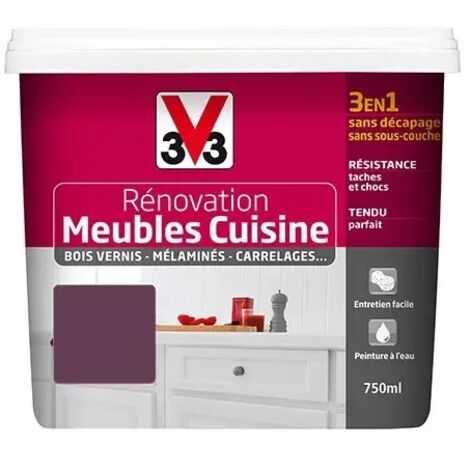 V33 – Peinture acrylique satin cassis 0,75 L – Rénovation meubles cuisine et carrelages – Résistante aux tâches et chocs – Lessivable
