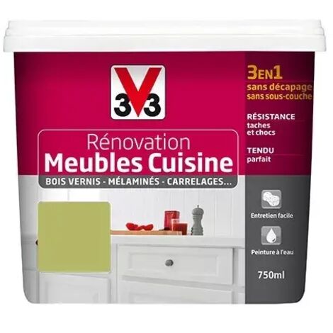 V33 – Peinture acrylique satin pour meubles cuisine – Bois vernis, mélaminés, stratifiés – Résistante aux tâches et chocs – 0,75 L