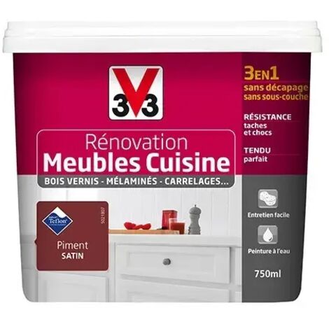 V33 – Peinture acrylique satin pour meubles et carrelages – Résistante aux tâches et chocs – Application sans sous-couche – 0,75 L Piment