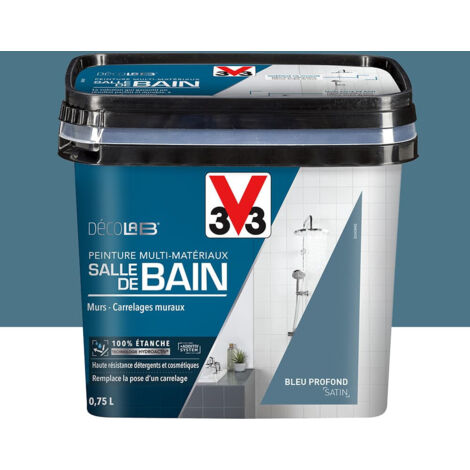 V33 – Peinture anti humidité salle de bain 100% étanche – Bleu profond – 0,75 L – Excellente adhérence sur surfaces variées