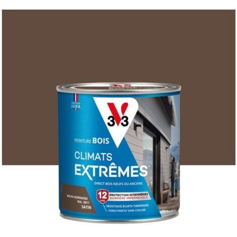 V33 Peinture bois extérieur Climats extrêmes® V33, brun normand satiné 0.5 l