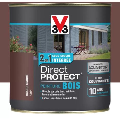 V33 – Peinture bois extérieur satinée 0,5 L – Rouge ombré – Protection durable contre humidité et UV – Application directe sur bois brut