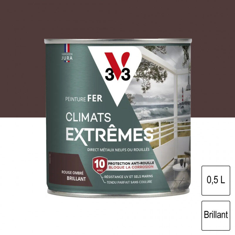 V33 - Peinture fer Climats Extrêmes Rouge ombré brillant 0,5L