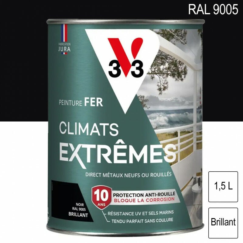 V33 - Peinture fer Climats Extrêmes ral 9005 Noir foncé brillant 1,5L
