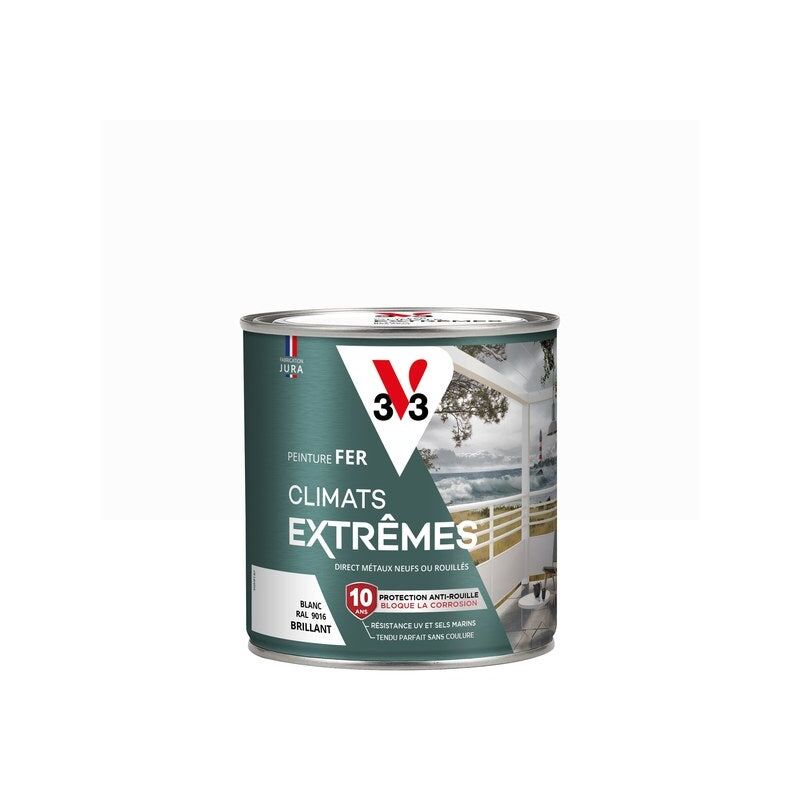 V33 - Peinture fer extérieur Climats extrêmes® blanc brillant 0.5 l