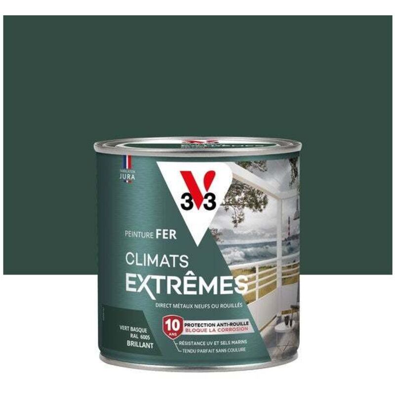 V33 - Peinture fer extérieur Climats extrêmes® vert basque brillant 0.5 l