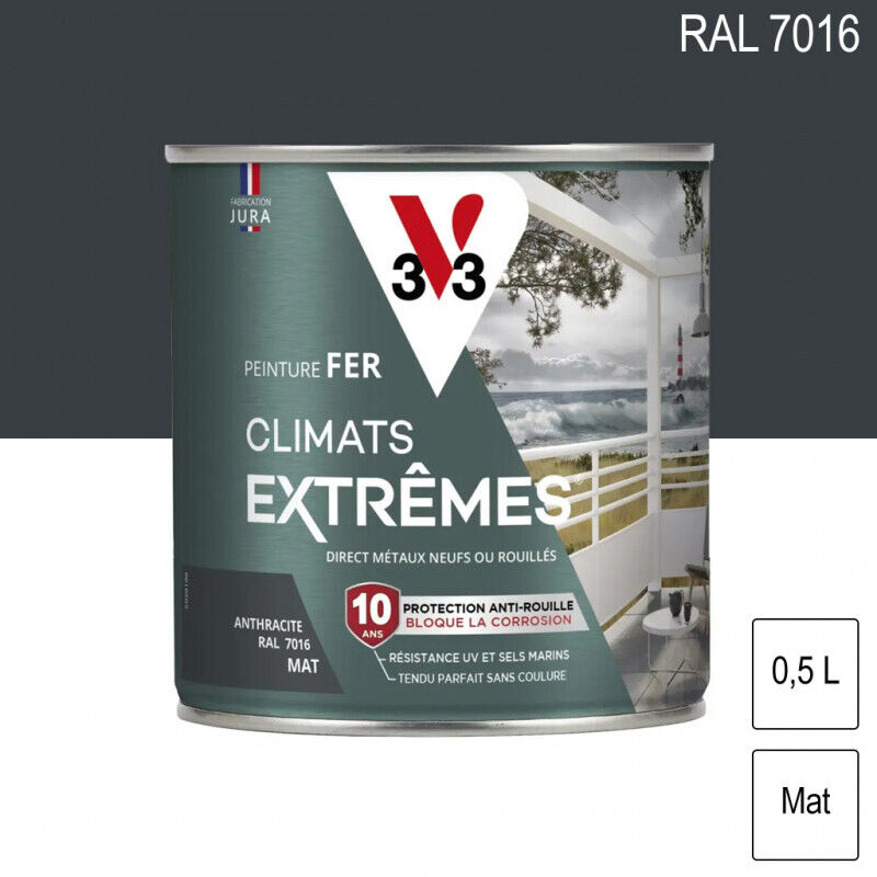 V33 - Peinture fer extérieur Climats extrêmes® anthracite mat 0.5 l