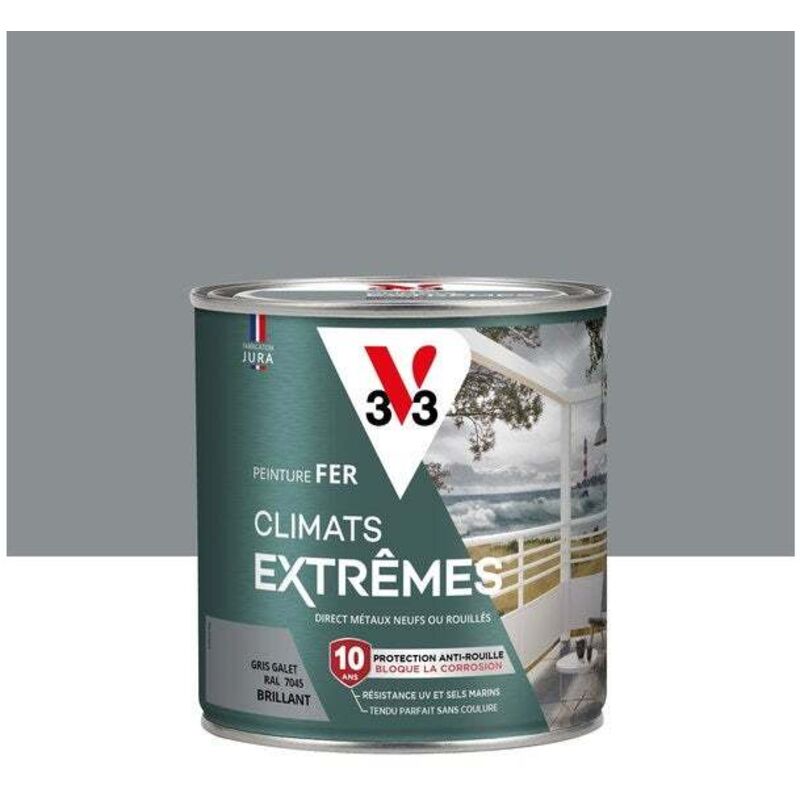 V33 - Peinture fer extérieur Climats extrêmes® gris galet brillant 0.5 l