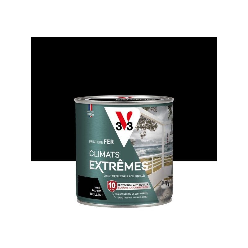 V33 - Peinture fer extérieur Climats extrêmes® noir brillant brillant 0.5 l