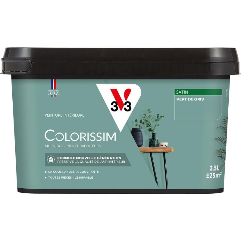 Peinture murale intérieure Colorissim® V33 Vert de gris Satin 2,5L