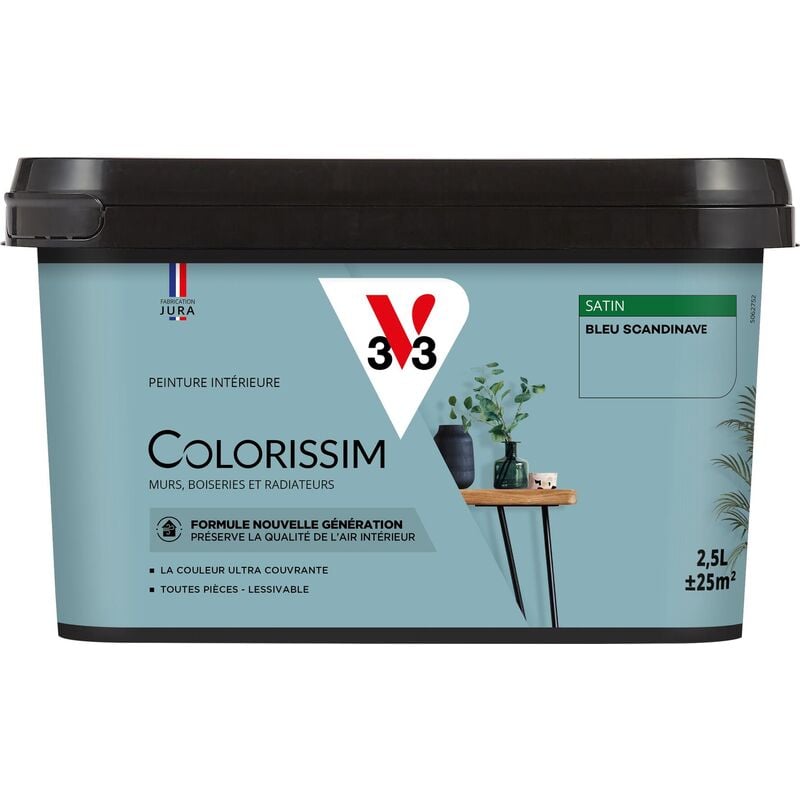 Peinture murale intérieure Colorissim® V33 Bleu scandinave Satin 2,5L