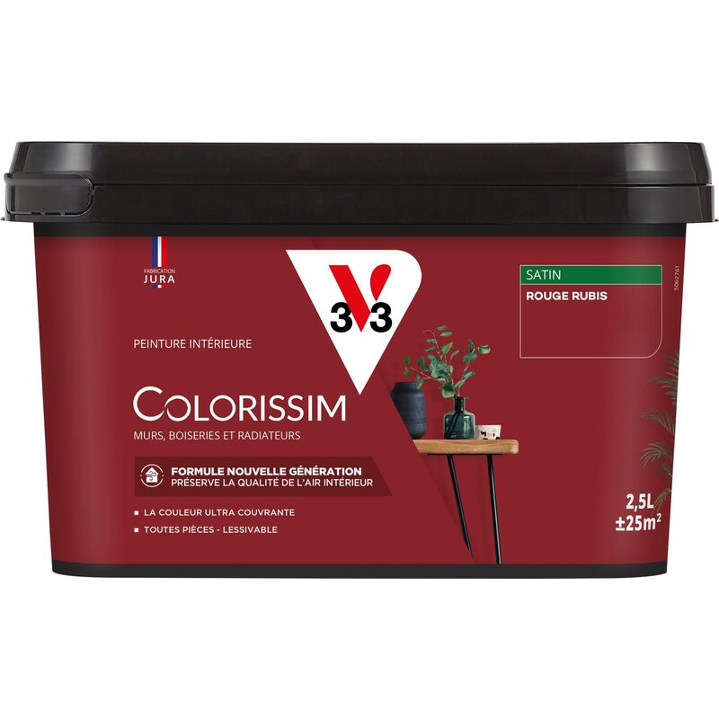 Peinture murale intérieure Colorissim® V33 Rouge rubis Satin 2,5L