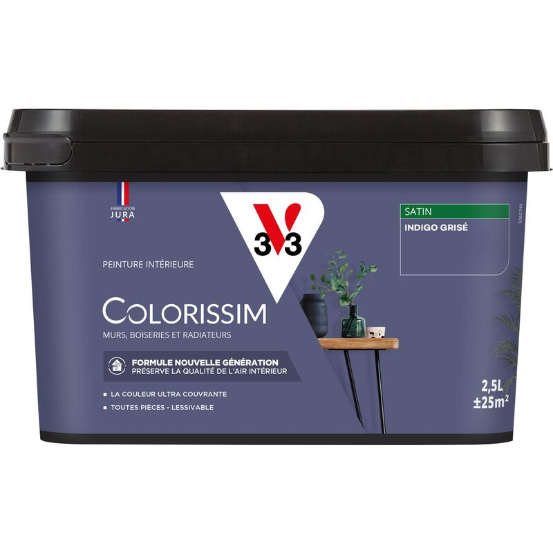 Peinture murale intérieure Colorissim® V33 Indigo grisé Satin 2,5L