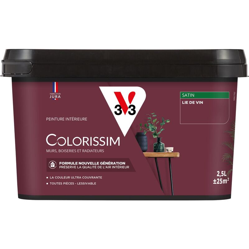 Peinture murale intérieure Colorissim® V33 Lie de vin Satin 2,5L