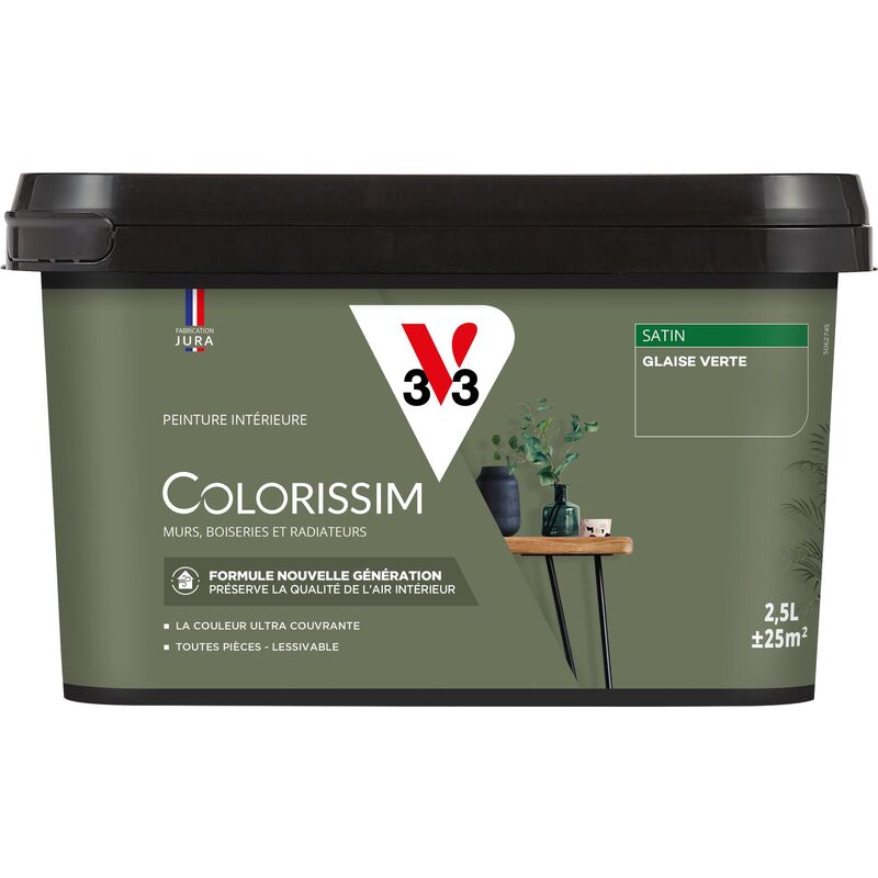 Peinture murale intérieure Colorissim® V33 Glaise verte Satin 2,5L