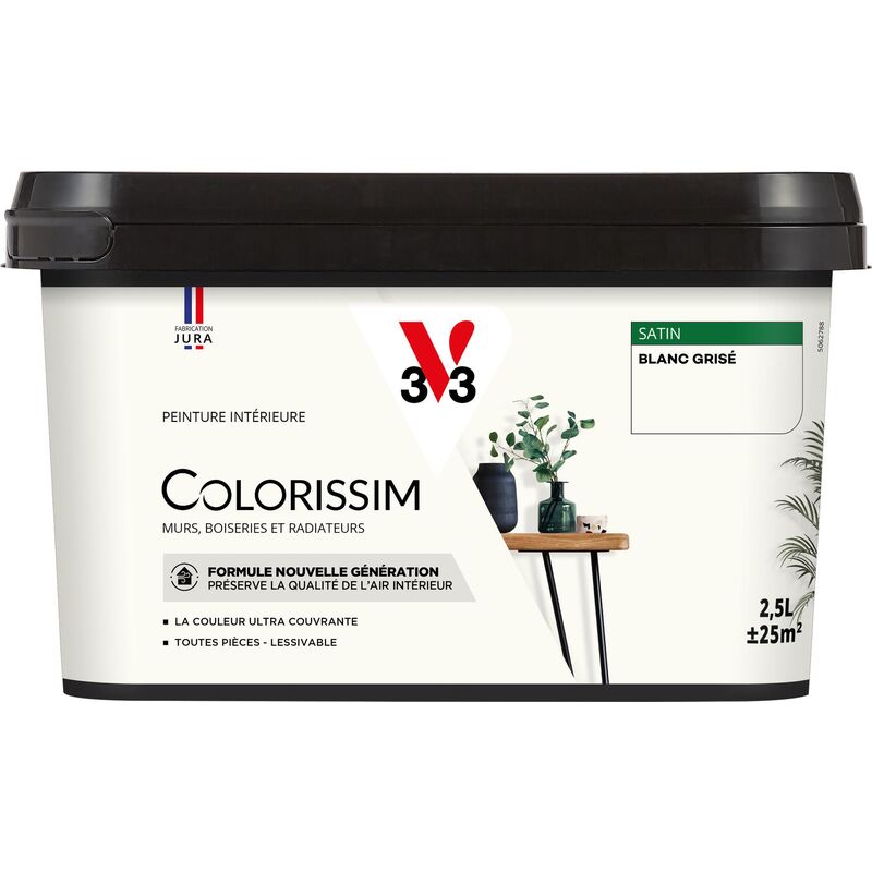 Peinture murale intérieure Colorissim® V33 Blanc grisé Satin 2,5L
