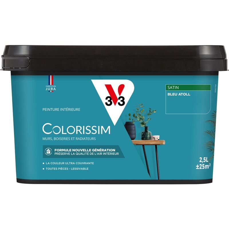 Peinture murale intérieure Colorissim® V33 Bleu atoll Satin 2,5L