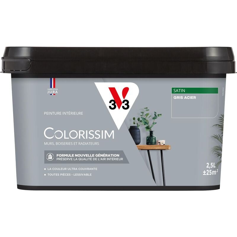 Peinture murale intérieure Colorissim® V33 Gris acier Satin 2,5L