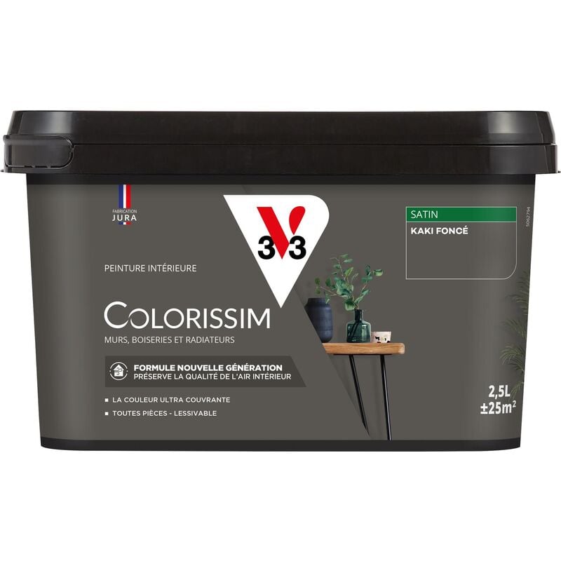 Peinture murale intérieure Colorissim® V33 Kaki foncé Satin 2,5L