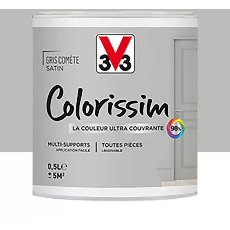 Peinture Multi-supports V33 Colorissim Satin Gris comète 0,5 L