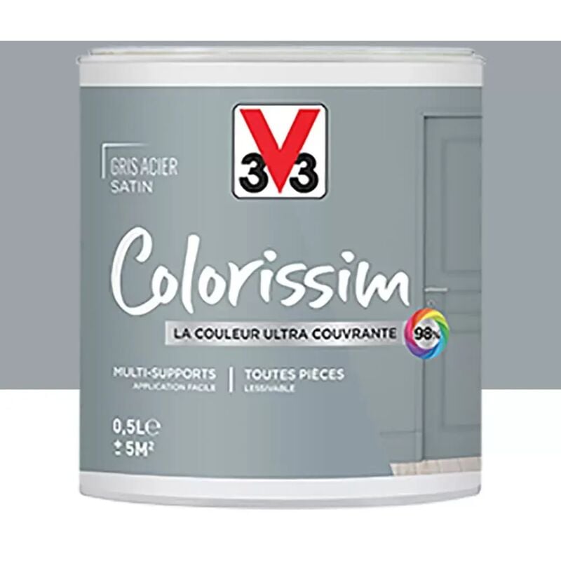 Peinture Multi-supports V33 Colorissim Satin Gris Acier 0,5 l