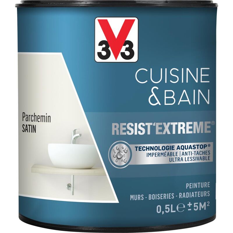 Peinture multi-supports monocouche Cuisine & Bain Resist'Extrême® V33 Parchemin satin 0,5L