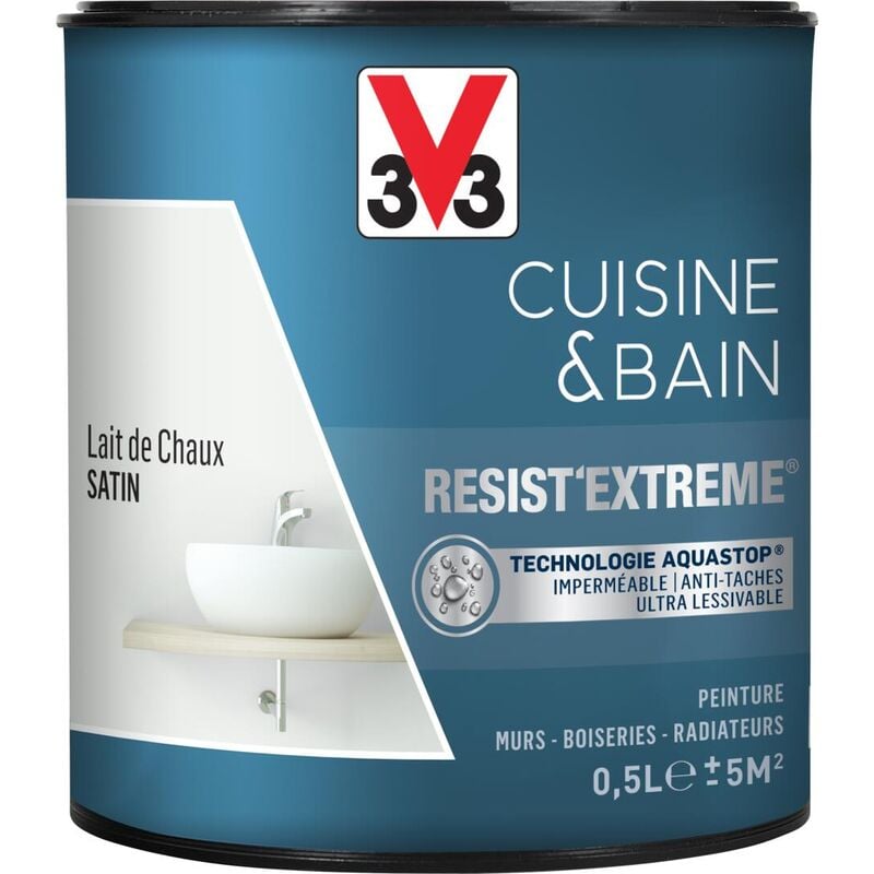 Peinture multi-supports monocouche Cuisine & Bain Resist'Extrême® V33 Lait de chaux satin 0,5L
