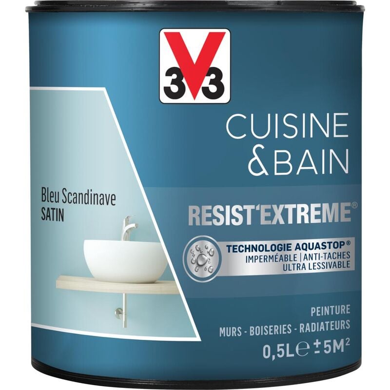 Peinture multi-supports monocouche Cuisine & Bain Resist'Extrême® V33 Bleu scandinave satin 0,5L
