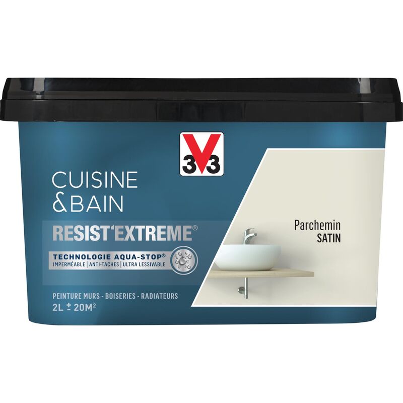 Peinture multi-supports monocouche Cuisine & Bain Resist'Extrême® V33 Parchemin satin 2L