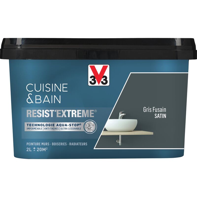 Peinture multi-supports monocouche Cuisine & Bain Resist'Extrême® V33 Gris Fusain satin 2L