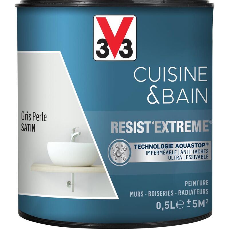 Peinture multi-supports monocouche Cuisine & Bain Resist'Extrême® V33 Gris Perle satin 0,5L