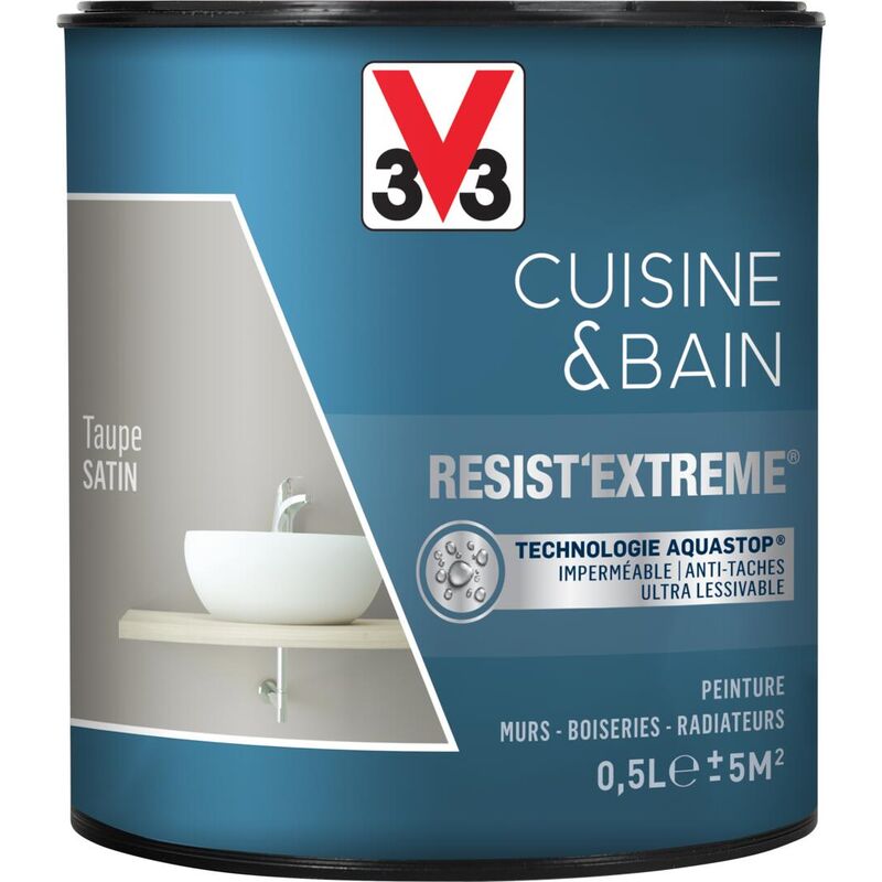 Peinture multi-supports monocouche Cuisine & Bain Resist'Extrême® V33 Taupe satin 0,5L