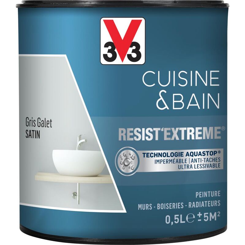 Peinture multi-supports monocouche Cuisine & Bain Resist'Extrême® V33 Gris Galet satin 0,5L