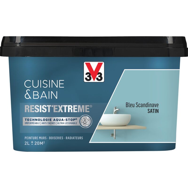 Peinture multi-supports monocouche Cuisine & Bain Resist'Extrême® V33 Bleu scandinave satin 2L