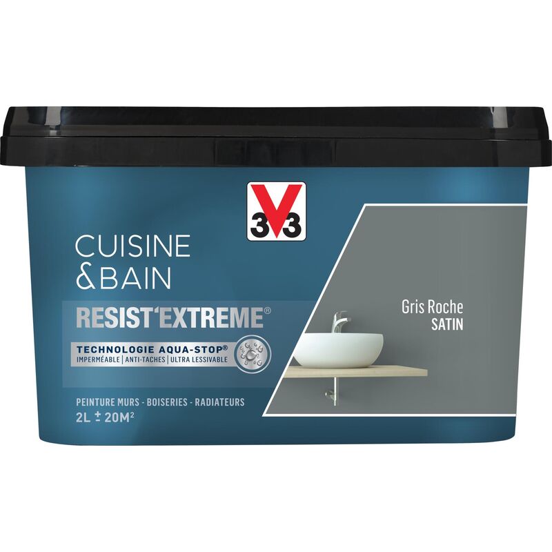 Peinture multi-supports monocouche Cuisine & Bain Resist'Extrême® V33 Gris Roche satin 2L